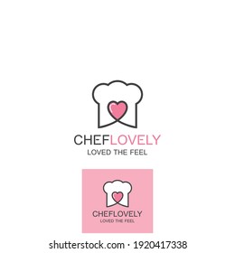 logo concept with a chef hat symbol and heart icon, love, like, liking. It can be used for restaurants, culinary businesses, bakeries or cooking classes etc. Presenting food with a delicious taste.