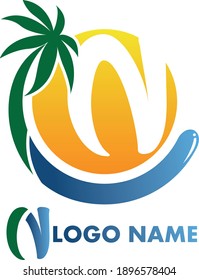 
Logo concept of Coconut Tree, Ocean and Sun