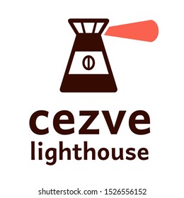 Logo concept for coffee house cezva lighthouse, turka resembling a lighthouse handle like a beam