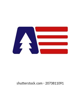 un concepto de logotipo con el tema del color de la bandera estadounidense azul rojo y blanco y con forma de árbol