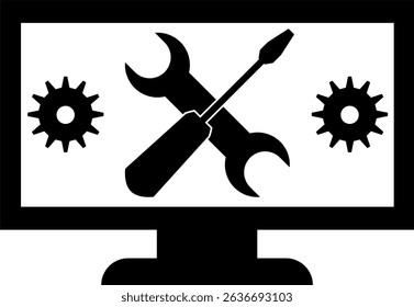 Logo with the concept of computer performance improvement, or TV repair service icon.