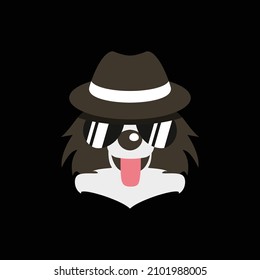 Logo concept of a cool dog wearing sunglasses and retro hat with tongue put out
