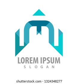 logo concept design. Arrow up. initial letter M. Symbol graphic template element 