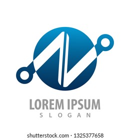 logo concept design. Circle circuit letter Z or N. Symbol graphic template element 