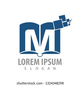 logo concept design. Digital book. initial letter M. Symbol graphic template element 