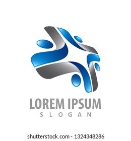 logo concept design. Rotate people. 3D style. Symbol graphic template element 