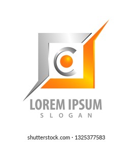 logo concept design. Shiny square with letter C. Symbol graphic template element 