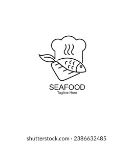logo concept with fish symbol. Can be used for restaurant logos, processed fish product logos, aquaculture logos, seafood restaurant logos, etc