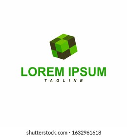 Logo Concept : Green Cube With Dark Tile In 3D Style