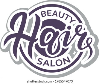 Logo concept for haircut salon or studio; Purple, Beauty hair salon, text lettering. Brand vector illustration