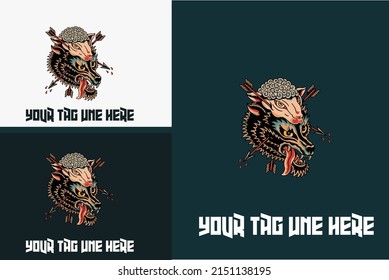 logo concept of head wolf and head goat vector illustration design