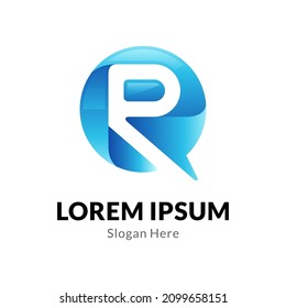 logo concept of letter R and bubble chat in blue gradient color