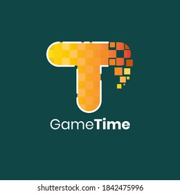 logotipo con el concepto de letra T que se divide en píxeles descendentes