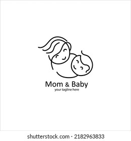 concepto de logotipo con símbolo madre e hijo. Feliz expresión de una madre abrazando a un niño. Logo con estilo de línea, simple pero lleno de significado