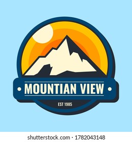 logo with the concept of mountains, blue background