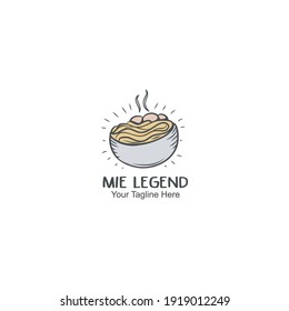 logo with the concept of a noodle symbol in a bowl with a meatball symbol inside. Logo concept in vintage style