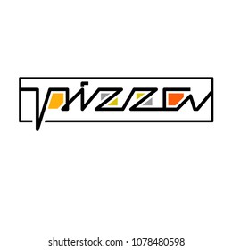 Logo concept for pizzeria. Word pizza. Modern calligraphy. Linear geometric lettering in frame