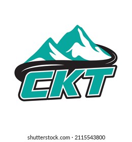 ein Logo mit dem Konzept einer Straße in den Bergen