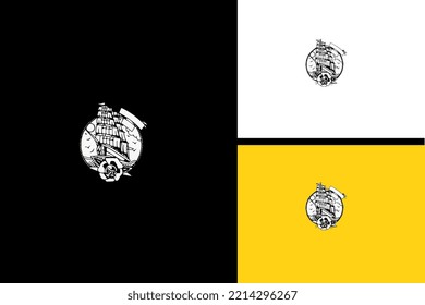 logo concept of ship and flower vector line art design