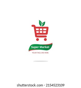 logo concept for shop , supermarket or supermall. organic shopping cart logo design.