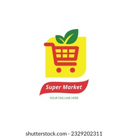 logo concept for shop , supermarket or supermall. organic shopping cart logo design.