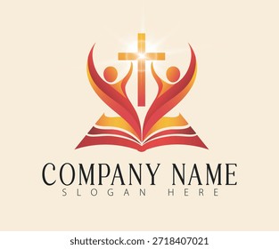 Ein Logo-Konzept, das ein Kreuz mit menschlichen Figuren nach oben zeigt.