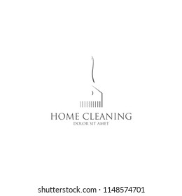 logo with the concept of a small broom and house, suitable for cleaning service and others