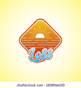 logo with the concept of a sun and ocean emblem and light blue writing