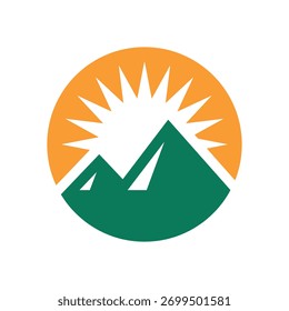 Logo con el concepto del sol que sale detrás de una montaña.