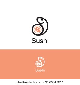 logo concept for sushi products, japanese restaurant products, processed salmon and vegan healthy foods