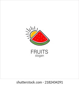 Logo concept with symbol of watermelon fruit and shining sun. Can be used for brand logos for beverage products, agricultural products or fruit shops, etc