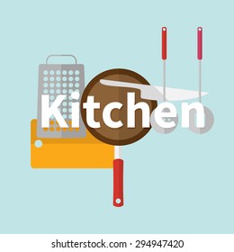Logo concept with text of kitchen utensils. Flat design vector illustration