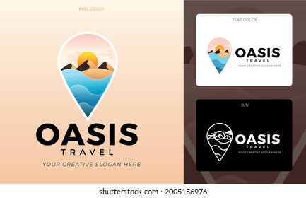 logo concept for travel agency with an oasis and a desert in editable vector