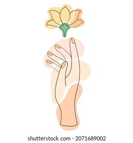 Logo concept woman hand drawn and yellow flower element