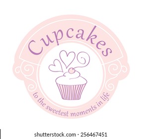 Logo for confectionery, bakery. Logotype or mascot emblem symbol.  It can be used for wallpaper, web page, fabric, paper, postcards, T-shirts print, labels, stickers, vector illustration.