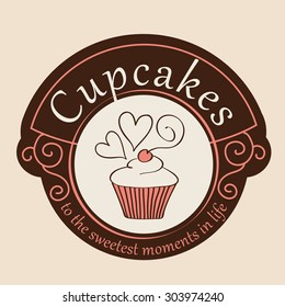 Logo for confectionery, bakery. Logotype or mascot emblem symbol.  It can be used for wallpaper, web page, fabric, paper, postcards, T-shirts print, labels, stickers, vector illustration.