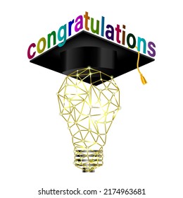 Logo Congratulations Polygon Light Bulb Wearing Graduation Cap Graphic Resources Isolated Transparent Background Png