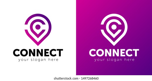 Logo connect. Abstract connect icon logo design made of color pieces - various color gradient.