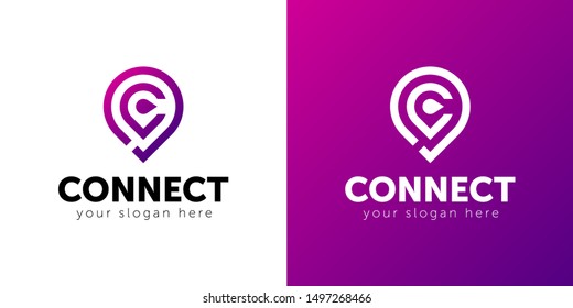 Logo connect. Abstract connect icon logo design made of color pieces - various color gradient.