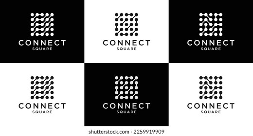 logo connect and molecule square icon vector illustration