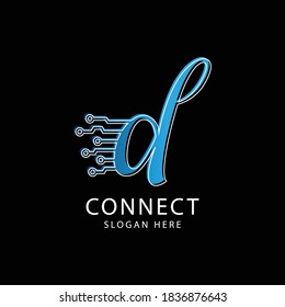 Letra de conexión de logotipo D, logotipo de icono de círculo de la conexión de punto abstracto de la tecnología.
