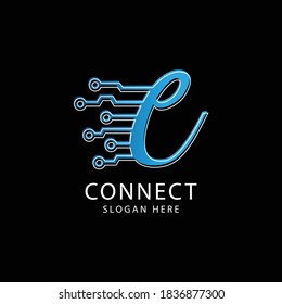 Logo connection letter E, Technology abstract dot connection cross vector logo icon circle logotype.