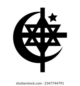 A logo consisting of symbols of Islam, Judaism, and Christianity. Vector design