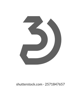 the logo consists of the letter D and number 3. Abstract, outline and elegant.