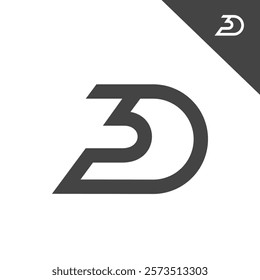 the logo consists of the letter D and number 3. Abstract, outline and elegant.