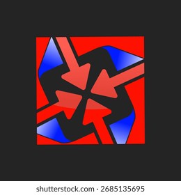 the logo consists of monogram the arrows inwards three dimension. Abstract, outline and elegant.