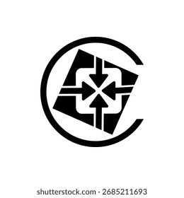 el logotipo consiste en el monograma de la letra C y las flechas hacia adentro. Abstractas, contorno y elegante.