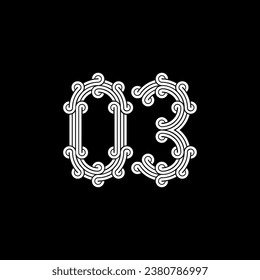 the logo consists of the number 0 and 3. Outline and elegant.