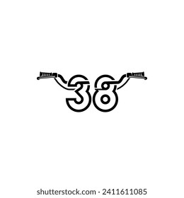 the logo consists of the number 38 and handlebar combined. Abstract, Outline and elegant.