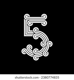 el logotipo está formado por el número 5 y la onda combinada. Contorno y elegante.
